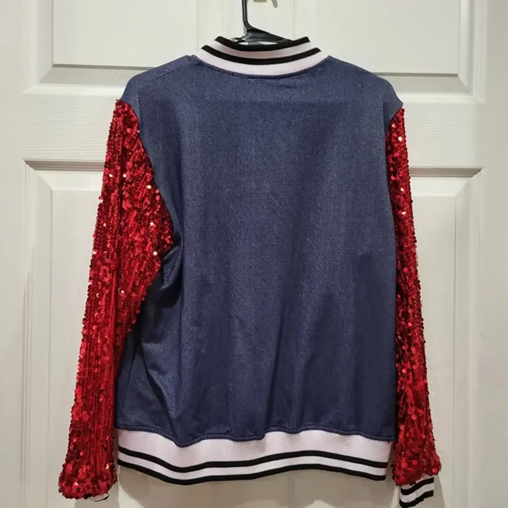 Weissman Snap-front stretch denim-costume halloween jacket Red sequin 1950 SA